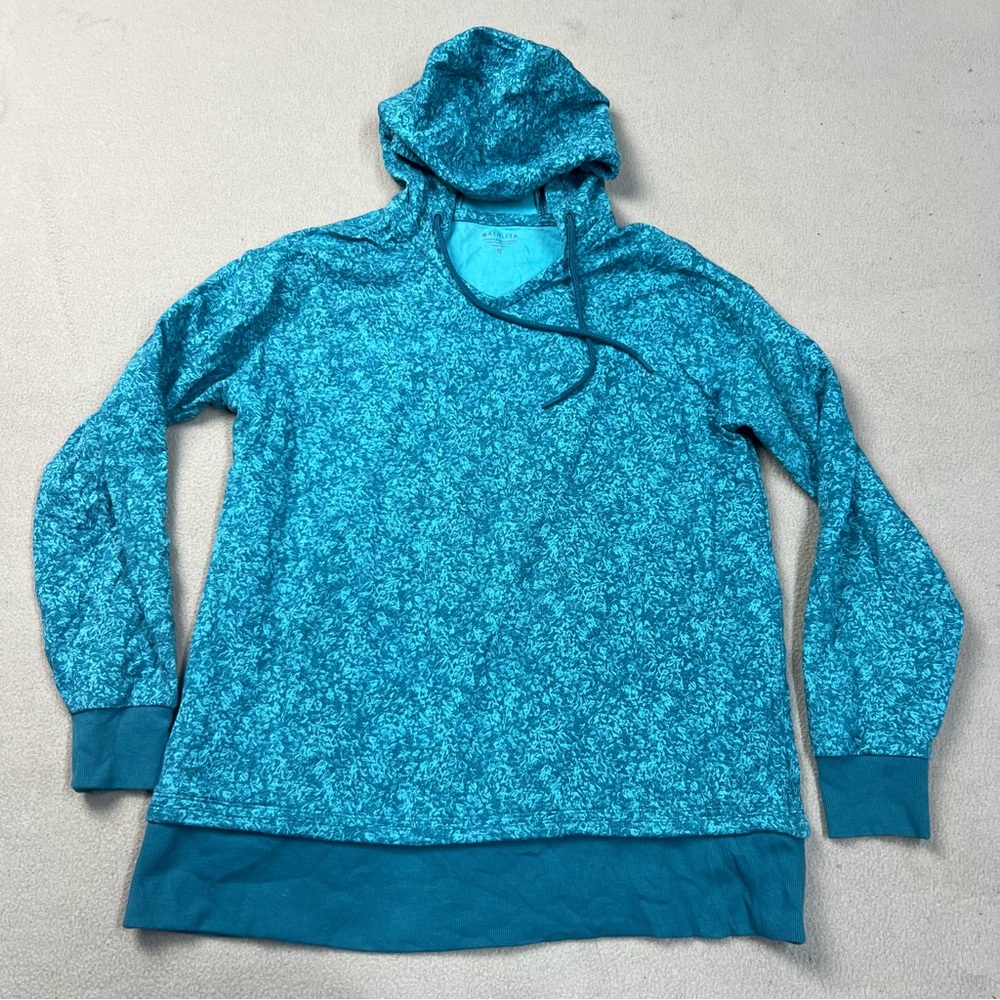 Athleta Hoodie Women XS Blue Sundown Alliance Flower Texture Borealis Sweatshirt